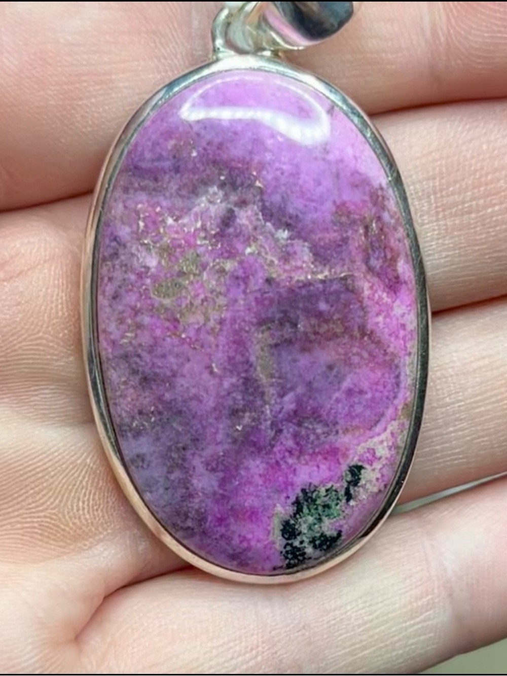 Rare, quality Calcite pendant 925 Silver 30x58mm natural pink gemstone